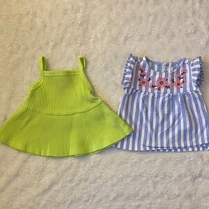 3 Month Lilly in the Alley Lime Green & Carter's Blue Striped Floral Tank Tops